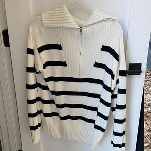 English Factory Cream and Black Striped Zip-Up Sweater